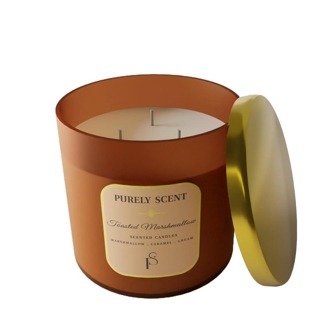 Luxury Soy Wax Scented Candles | Large 400g Toasted Marshmallow 3 Wick Jar Candles | 10% Essential Oils | Long-Lasting Aromatherapy for Bath, Yoga, Sleep, Wedding, Party & Diwali Gifts