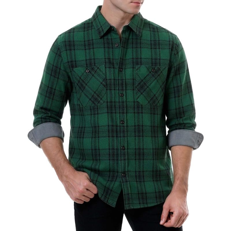 WARHORSEE Flannel Shirt for Men Long Sleeve Button Down Plaid Shirts