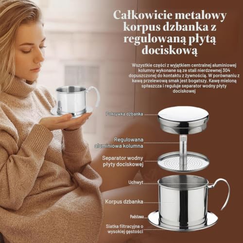 Dzbanek do ekspresu do kawy, wietnamski filtr do kawy ze stali nierdzewnej kroplówka filtr do kawy garnek do parzenia kawy naczynia do domu kuchnia biuro do użytku na zewnątrz