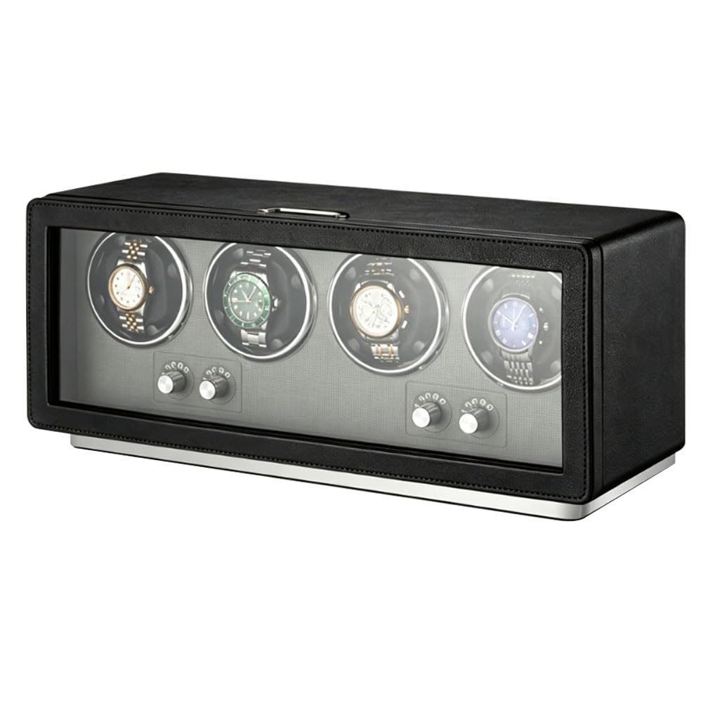Hgtrh Men's Black Watch Winder, Rotating Watch Box 4 Watch Winder Watch Shaker Watch Spinner Winding Watch Box