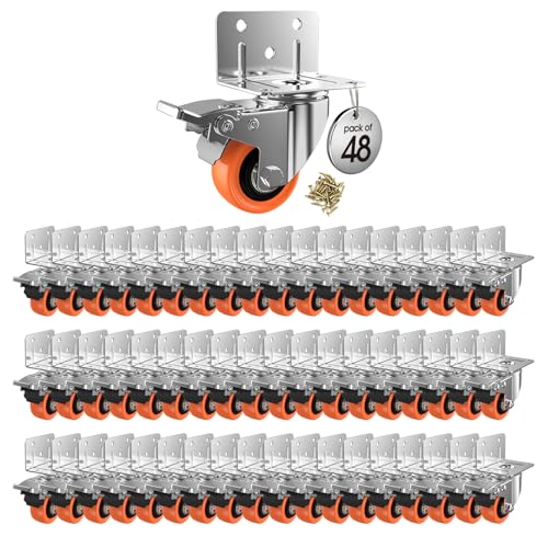 Image of 2inch L-Shaped Caster Wheels, Side Mount Casters Set of 48, Heavy Duty Casters with Brake, Double Bearing Locking Polyurethane(PU) Wheels for Baby Beds /Cabinets /Furniture（48 Pack