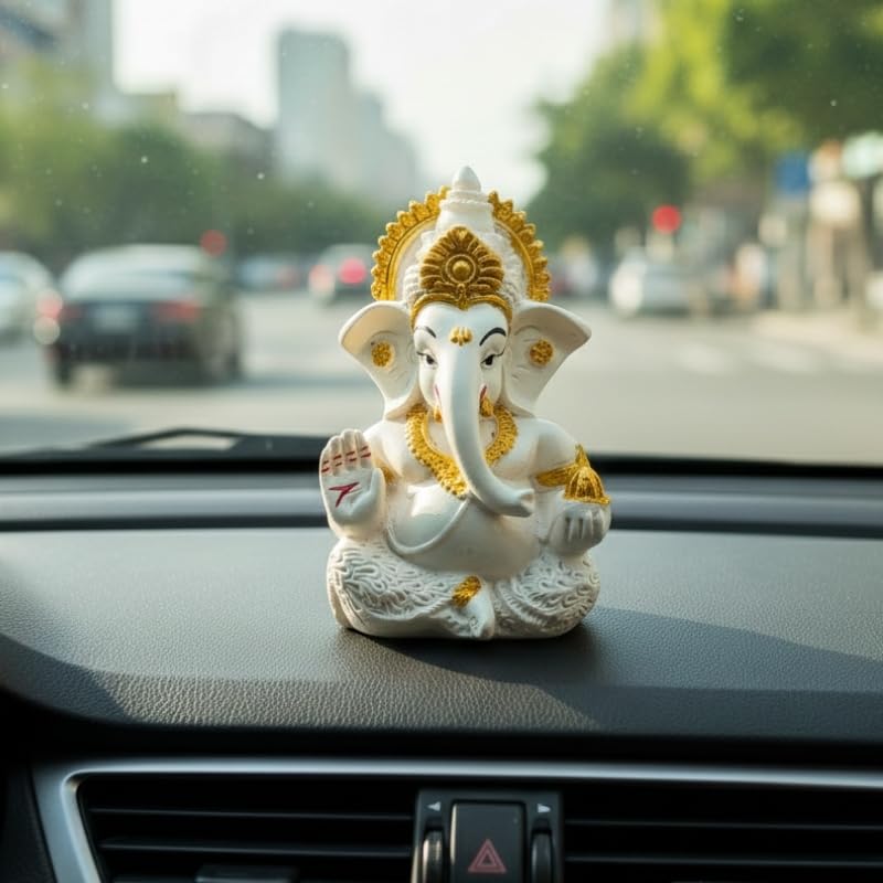 Image of VAMA Ganesh Idol for Car Dashboard Siddh at Chintamani Ganesha Temple, Ujjain | Lord Ganesha Idol for Car | Ganesh Murti | Ganpati Idol for Home Decor, Office Desk, Mandir and Gift 3.5 Inches (White)