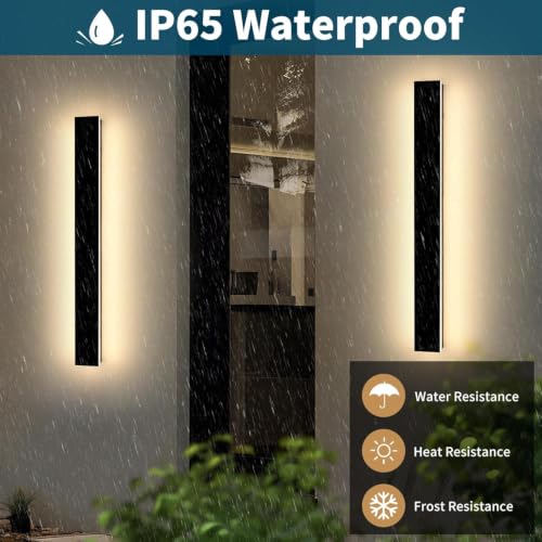 Image of 2 Pack 39.3inch Exterior Wall Light Fixture, Long Outdoor Modern Led Wall Light, 3000K Warm White, 36W, IP65 Waterproof Linear Outside Porch Lighting for House, Garage, Fence, Garden