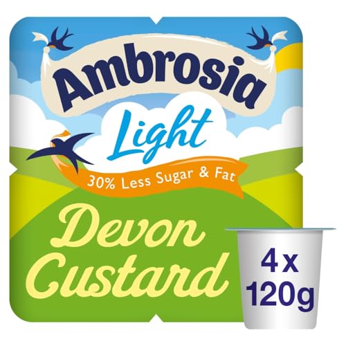 Ambrosia Light Custard Dessert Pots 30% Less Sugar & Fat Creamy Ready-to-Eat Treat 4 Pots x 120 g (Pack of 1)