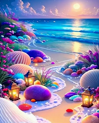 Kit Complet Paysage de plage 11CT Canevas Point de Croix Imprimé DIY 40x50 cm