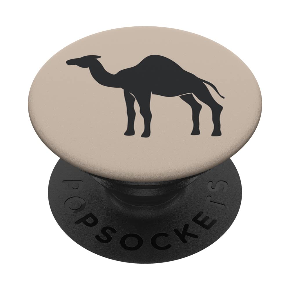 Dark grey Camel animal on tan sand beige wild animals lover PopSockets Swappable PopGrip, Black