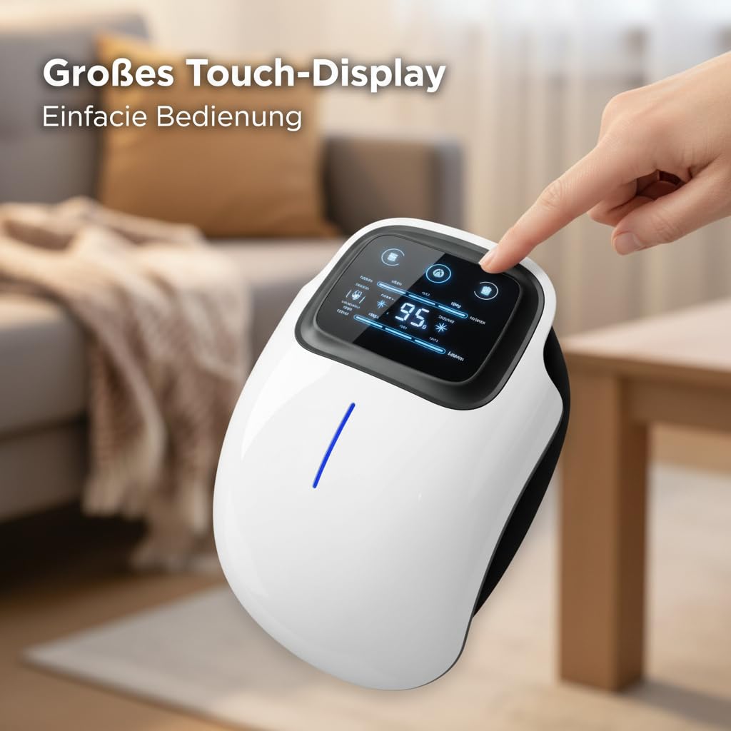 Knie Massagegerät kabellos mit Wärme und Vibration, Kniemassagegerät mit 3 Temperaturstufen und Rotlicht, LED-Display, komfortables Kniewärmer Massagegerät für Alltag und Entspannung