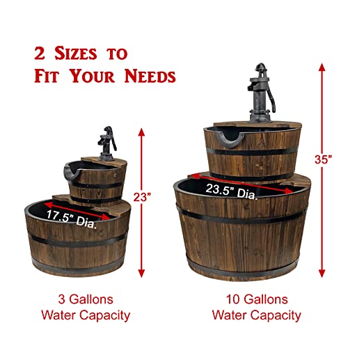 Wood Barrel with Pump Outdoor Water Fountain - Medium Garden Water Fountain