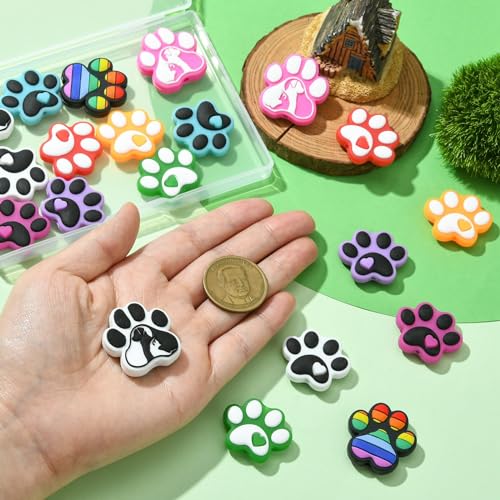 UR URLIFEHALL 20 Pcs 10 Styles Dog Paw Print Silicone Beads Puppy Paw Silicone Focal Beads Pet Footprint Beads for Pen Jewellery Crafts - Image 4