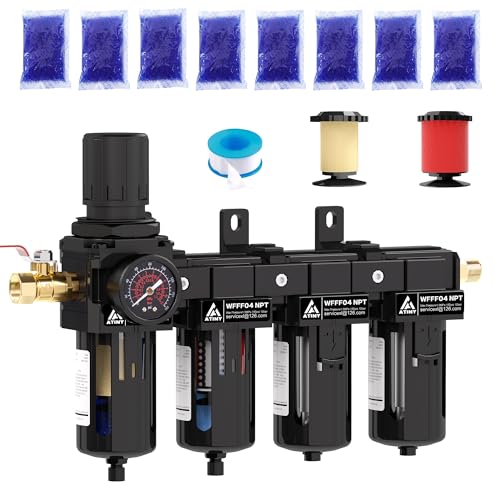 ATINY 1/2 Inch NPT 4 Stage Air Drying System,Brass Filter&Coalescing Filter,Double Desiccant Dryers & Air Regulator,Metal Bowl, Semi-Auto Drain,Industrial Grade(Black)