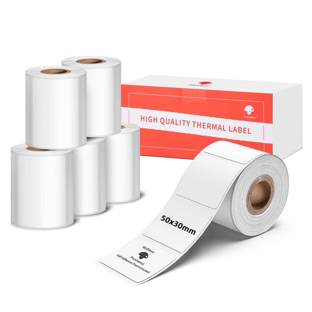 Confezione da 6 etichette autoadesive per stampante Phomemo M120/M110, 50 x 30 mm, per stampanti Phomemo M110/M120/M220/M108/M100/M150/M250/M260
