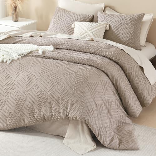 Image of Litanika Super King Plus Comforter Light Coffee, 3 Pieces Tufted Boho Farmhouse Bedding Comforter Set, Lightweight Fluffy All Season Comforter Set (120x128In Comforter & 2 Pillowcases)