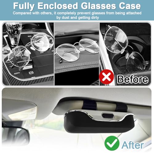 Image of Sunglasses Holder for Car, Enclosed Dust Proof Glasses Storage Case with Quick Release Button, Car Interior Organization, Black