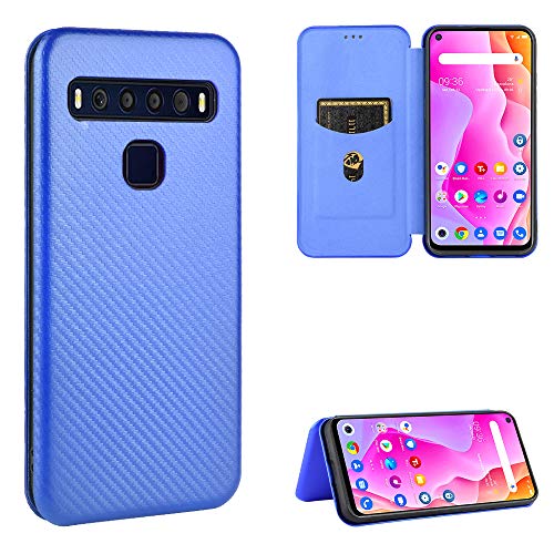 Ranyi for TCL 10L Case, TCL 10 Lite Case, Luxury Carbon Fiber Design Leather Wallet Case with Credit Card Holder Slots Flip Folio Magnetic Wallet Hard Protective Case for TCL 10L / TCL 10 Lite -Blue