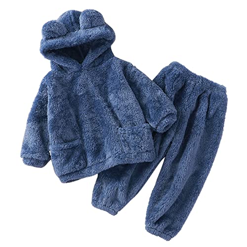 Generisch Ropa de invierno de forro polar con oreja, 2 piezas, traje de entrenamiento, ropa de dormir, turquesa, 12-18 Meses