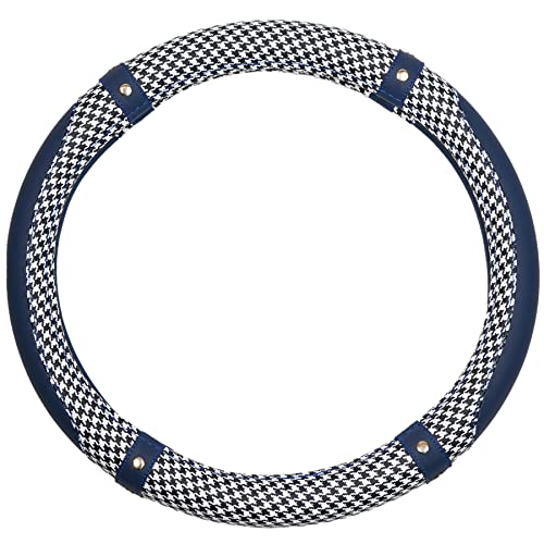 ハンドルカバー チドリ柄 ネイビー アイコニック21 ステアリングカバー Sサイズ 千鳥格子 普通車 ミニバン 軽自動車 適合 ハンドル カバー O型 モノトーン チェック おしゃれ かわいい 内装パーツ カー インテリア ケアスター CARESTAR