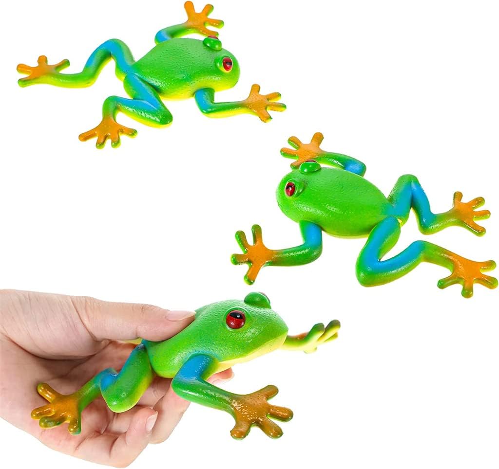 SYOSI Realistic Frog Figurines - Simulation Animal Model, Soft Stretchy Spoof Vent Stress Toy, Party Decor for Relief, 3 Pieces