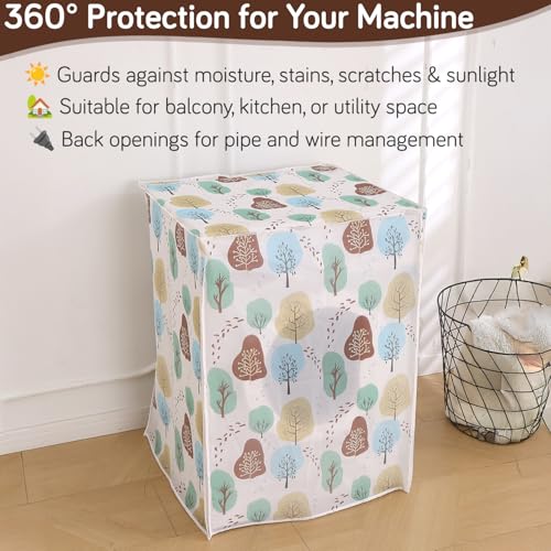 Image of HOKIPO Waterproof Front Load Washing Machine Cover | PEVA Dustproof Protective Cover for 6kg, 6.5kg, 7kg & 7.5kg Fully Automatic Machines | Size 63x62x85 cm, Nature Trees (AR-5878-D2)