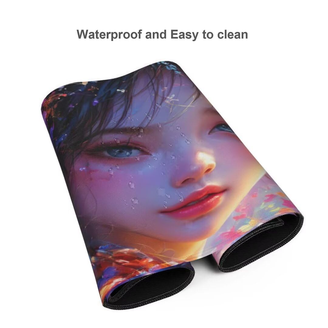 Alfombrilla de ratón 1400x600x3 MM, Alfombrilla Ratón XXL Extendida de Gran Tamaño con Bordes Cosidos, Base de Goma Antideslizante Almohadilla para Teclado, Flores de Mujeres S-10205