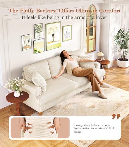 Image of Kidirect 87in U Shaped Couch, Modular Sofa No Tool Assembly, Comfy Sectional Couches for Living Room 21in Deeper Seats, Corduroy Sofas for Living Room with 2 Pillows, Loveseat Sofa Set, Beige Couch