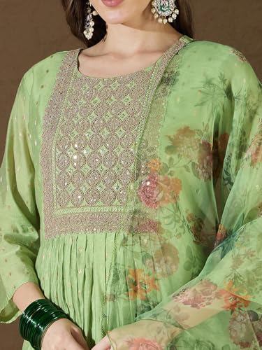 Image of Women's Chanderi Kurta with Legging and Dupatta | Modern & Traditional Blend Ethnic Wear Set | Festive & Casual Summer Kurti with Pants for Party Office & Ethnic Occasions