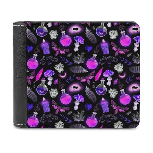 Gothic Magic Witch Witchy Trippy Purple Mushrooms Fashionable Single-sided Leather Wallet And Portable Wallet
