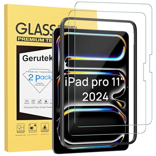 Gerutek 2 Piezas Protector Pantalla para iPad Pro 11 Pulgadas 2024 (M4), Cristal Templado para iPad...