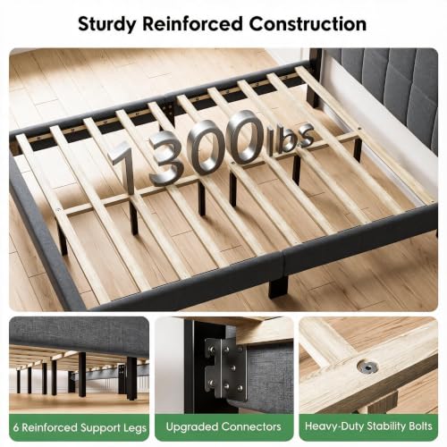 Image of Marsail Queen Bed Frame with Headboard,Sturdy Bed Frame with Solid Bed Slat
