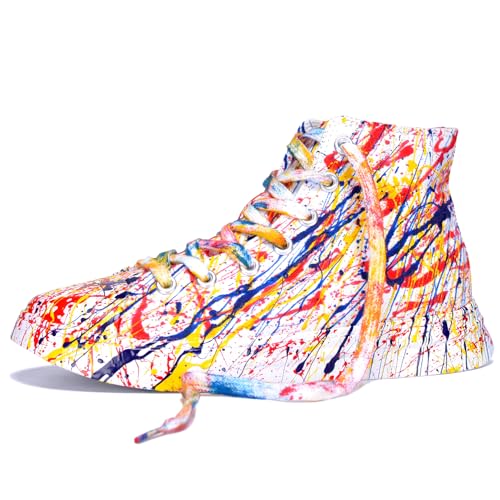 GXZUORUI Men's High Top Canvas Shoes, Women's Hand - Painted Graffiti Art Sneakers, Unique Colorful Splash - Ink Design Casual Shoes (Colorful Graffiti, Adult, Men, 9, Numeric, US Footwear Size System, Medium)