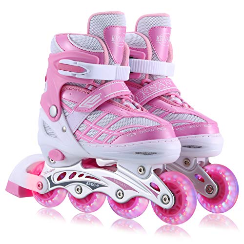 Kids Adjustable Inline Skates with Full Light Up Wheels, Fun Flashing Beginner Skates for Girls Boys (Pink, Medium)
