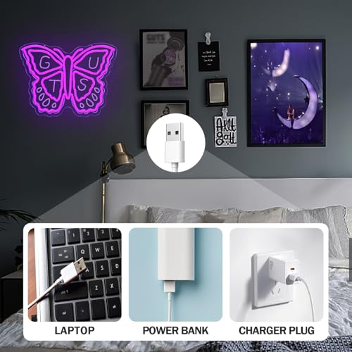 Image of Olivia Neon Sign Dimmable Butterfly Neon Light Sign for Wall Decor Purple Birthday Gift Decorations Singer Music Neon Signs for Bedroom, Windows, Living Room