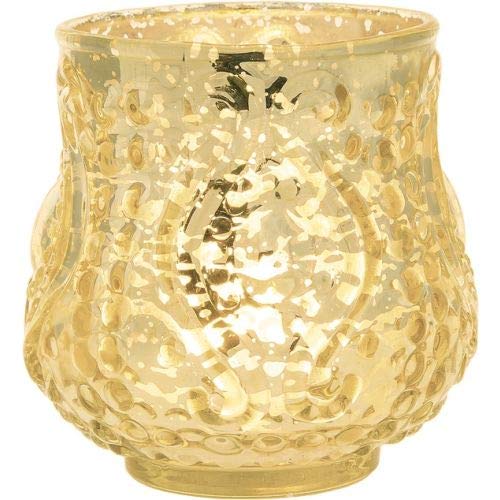 Luna Bazaar Vintage Mercury Glass Vase (3-Inch, Rose Design, Small Nouveau Motif, Gold) - Decorative Flower Vase - for Home Decor, Party Decorations, and Wedding Centerpieces