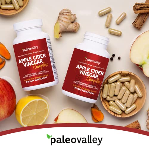 Paleovalley Apple Cider Vinegar Complex - Nutritional Supplement with Turmeric, Ginger, Ceylon Cinnamon and Lemon - 6 Pack - Supports a Low Carb Diet, Keto Diet, and Protein Absorption