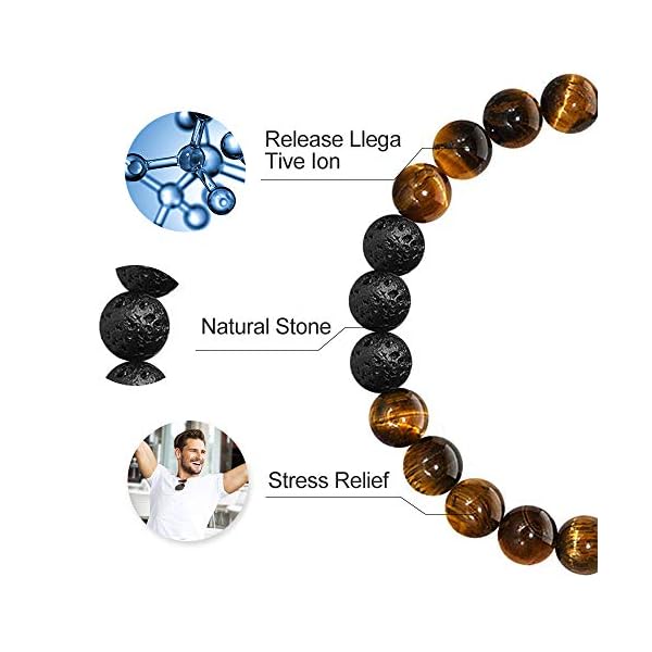 M MOOHAM Bead Bracelet for Mens Gifts, Natural Tiger Eye Black Lava Rock Stone Mens Anxiety Bracelets, Adjustable Aromatherapy Essential Oil Diffuser Healing Bracelet Gifts for Men Gifts for Father
