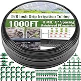 Maasechs Bewässerungs-Set, Tropfband, 8 mm, 20,3 cm, Abstand, Schlauch, Gartenbewässerung, Schlauchsystem, automatische Bewässerungsausrüstung für Pflanzen, Landschaft, Hof, Rasen und Bauernhof, 305 m