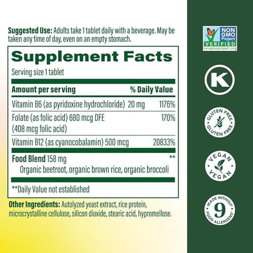 MegaFood Vegan Vitamin B12 with Vitamin B6 and Folic Acid, 30 Mini Tablets - image 2