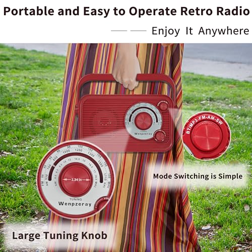 Radio portátil bolsillo AM FM SW y altavoz BT rojo miniatura 7