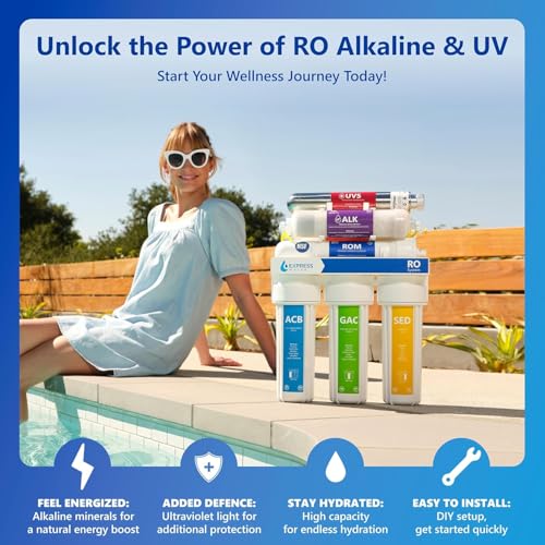 Image of Express Water Reverse Osmosis Water Filtration System with Alkaline & UV Filter - 11 Stage UV Water Filter - Under Sink Water Filter with Alkaline Filter for Added Essential Minerals - 100 GDP