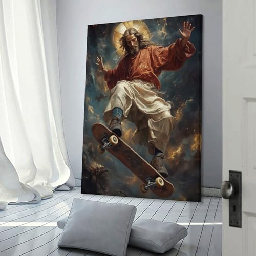 Tableau sur toile Jesus Skateboarding pour relooker un mur vide