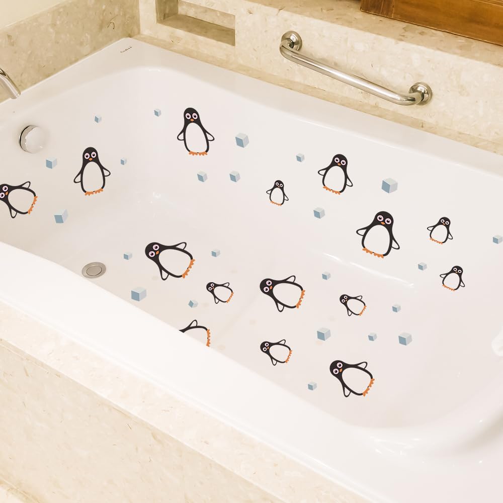 6Pcs Penguin Animals Bathtub Toilet Stickers Decals,Fish Bird Flower Leaf Waterproof Bathtub Lid Tank Seat Decals Cistern Self-Adhesive Bathroom Wall Sticker