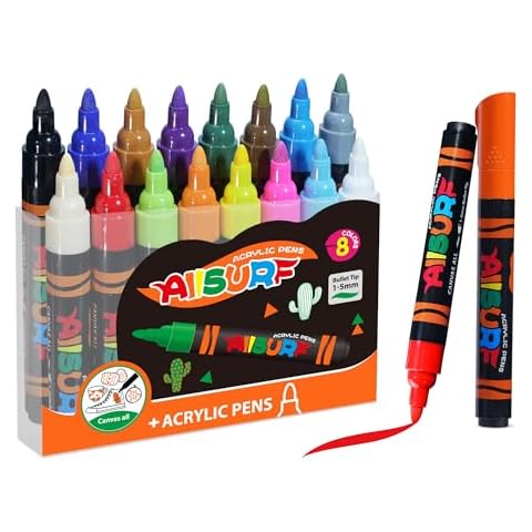 YPLUS Super Capacity Acrylic Paint Pens Markers, 16 Colors Big Acrylic Painting Pens Set, DIY Art Craft for Glass, Rock, Wood, Egg, Stone, Metal, Art Supplies Cover