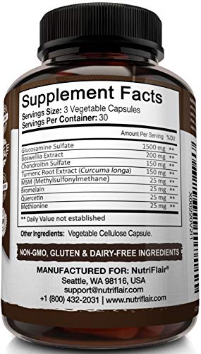 NutriFlair Glucosamine Chondroitin Turmeric MSM Boswellia - Joint Pain Relief Supplement - Natural & Non-GMO - Anti-Inflammatory & Antioxidant Pills - Supports Back, Knees, Hands, Joints, Cartilage - Thumbnail 4