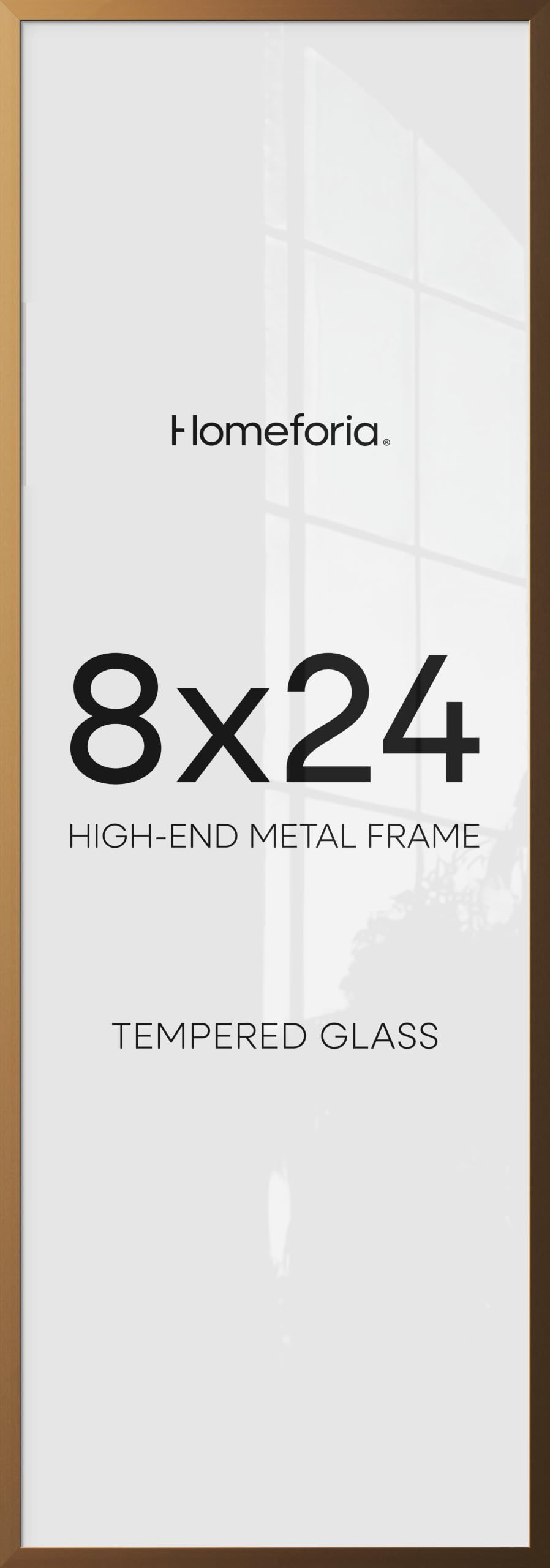 Homeforia 8x24 Bronze Panoramic Picture Frame, High-End Metal, Glass