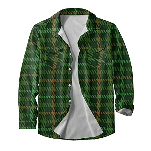 SDGR - T-Shirts Hommes Fruit du Métier Tisser Homme Automne et Hiver Chaud Mode décontracté Plaid carré Poche sans Capuche Boucle matelassé Veste Haut Chemise Manteau