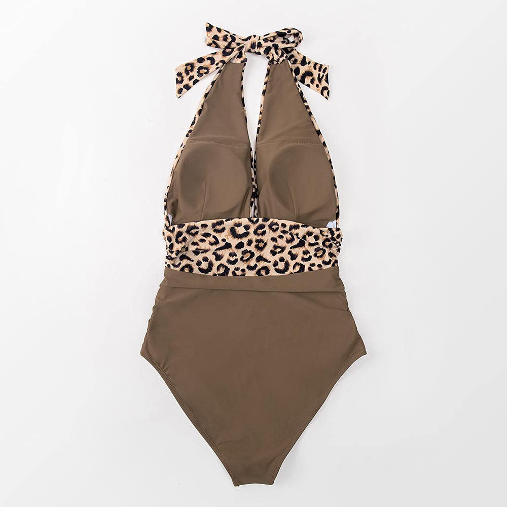 Traje de baño for Mujer Azul Marino Floral Escote en V Profundo Halter Traje de baño de una Pieza Traje de baño Sexy sin Espalda con Cordones Trajes de baño de Playa for Mujer Traje de baño