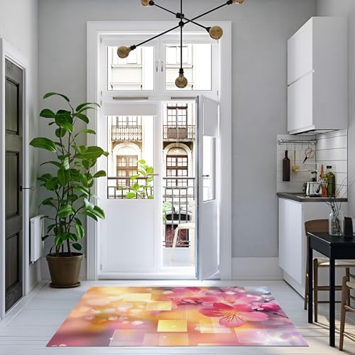 Tapis lavable fleurs abstraites doux pour chambre et salon moderne - 7