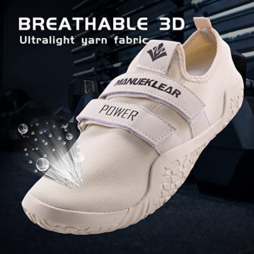 Manueklear Deadlift Shoes - Weight Lifting Shoes For Men Women - Weightlifting Squat Shoes Fitness Cross-Trainer Barefoot Gym Training Sneakers Beige #TOP1