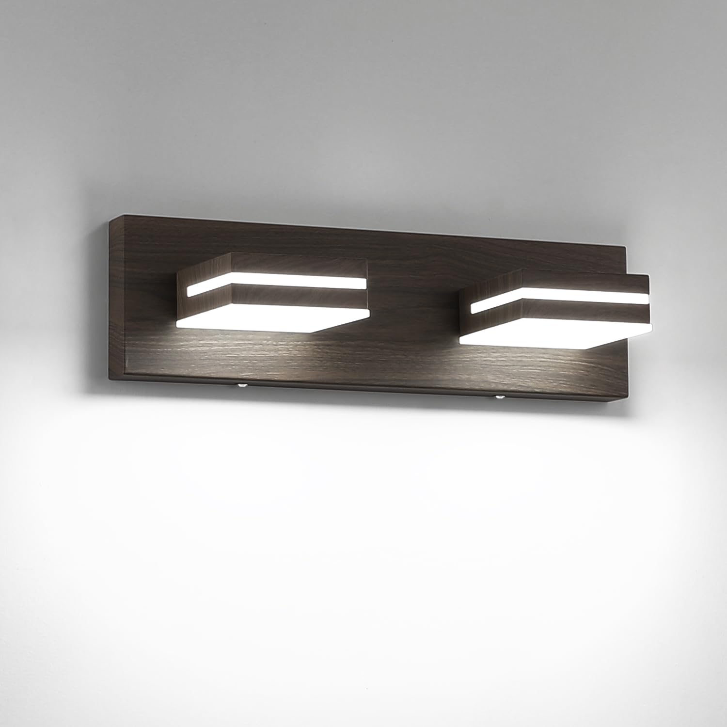 SineRise LED Modern Bathroom Vanity Light Fixtures, Modern Acrylic Bathroom Wall Lighting Fixtures Over Mirror, 2-Light, 15.5-Inch, Brown, White