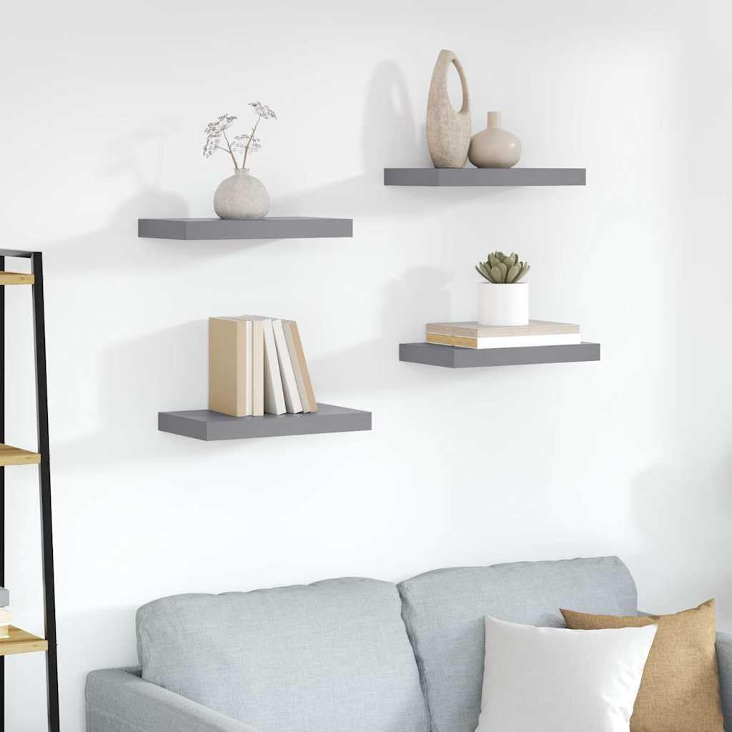 Gray Honeycomb Wall Shelf Set of 4, MDF Wood Floating Shelves for Room Decor, 15.7x9.1x1.5in, Modern Ledge Display for Living Room, Bedroom, Bathroom