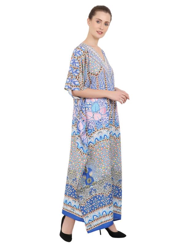 Image of Miss Lavish London Pink Ethnic Print Kaftan Dresses for Women V Neck Batwing Sleeve Beach Vacation Bikini Swimsuit Cover Ups, Plus Size African&Dubai Caftan Maxi Beach Dress with Side Slits-Pink-S